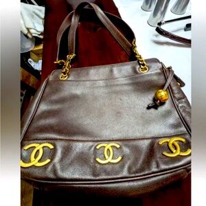 Rare 1950’s 24k Gold Plated Hardware CHANEL Bag Purse Brown Satchel Fall Estate